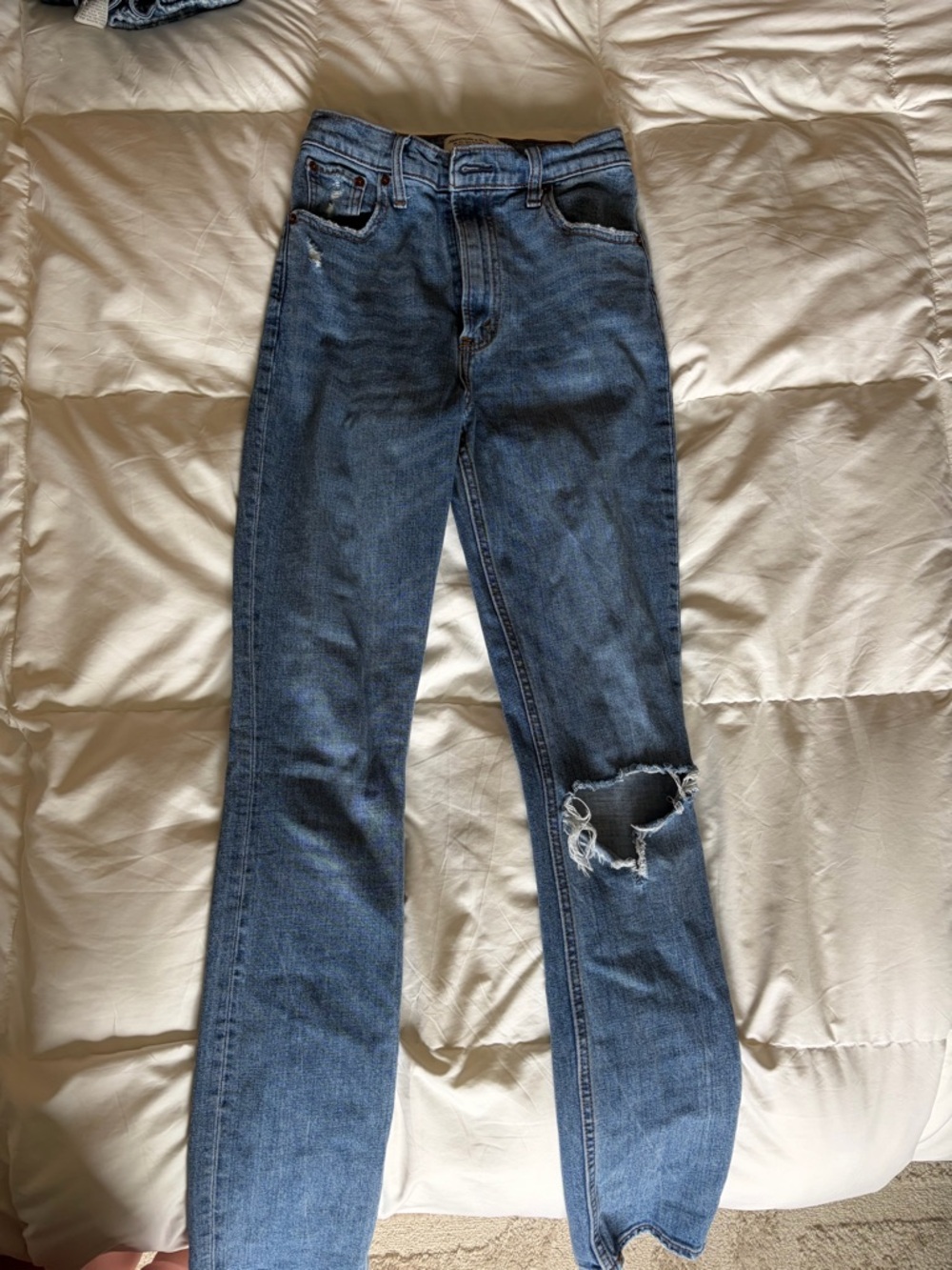 Abercrombie & Fitch Distressed Straight-Leg Blue Jeans